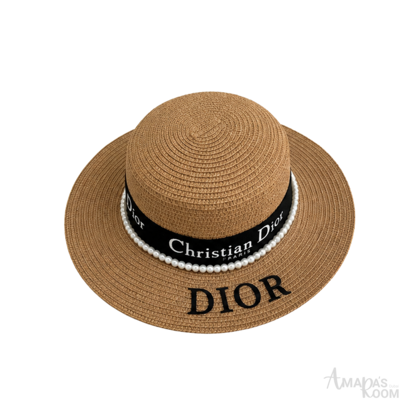 Dior D-Bobby Large Brim Straw Cap Natural Black