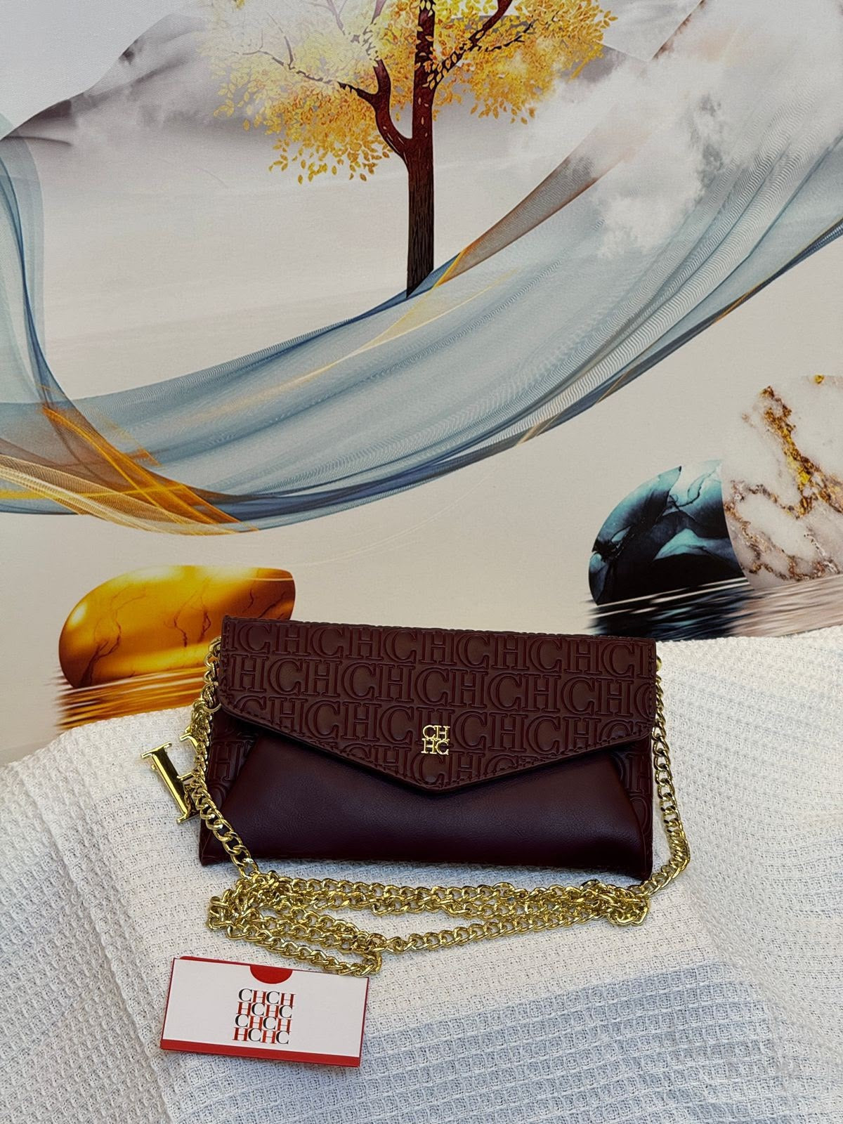 Carolina Herrera Bag Envelope Crossbody Wallet on Chain Burgundy