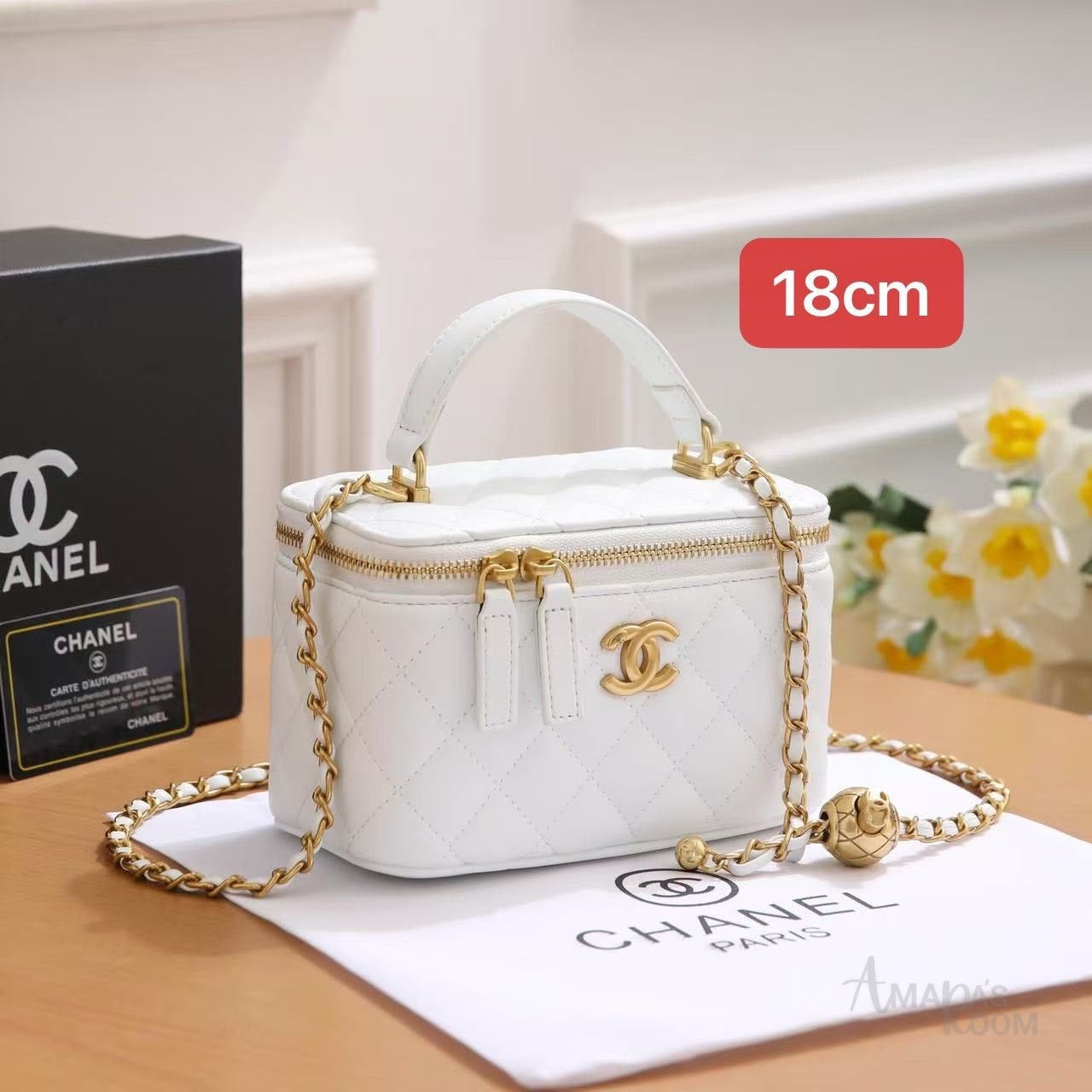 Chanel Bag Top Handle Vanity Case Chain White