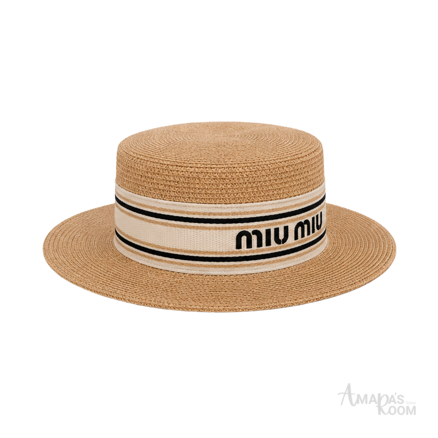 Miu Miu Raffia Boater Cap Natural White