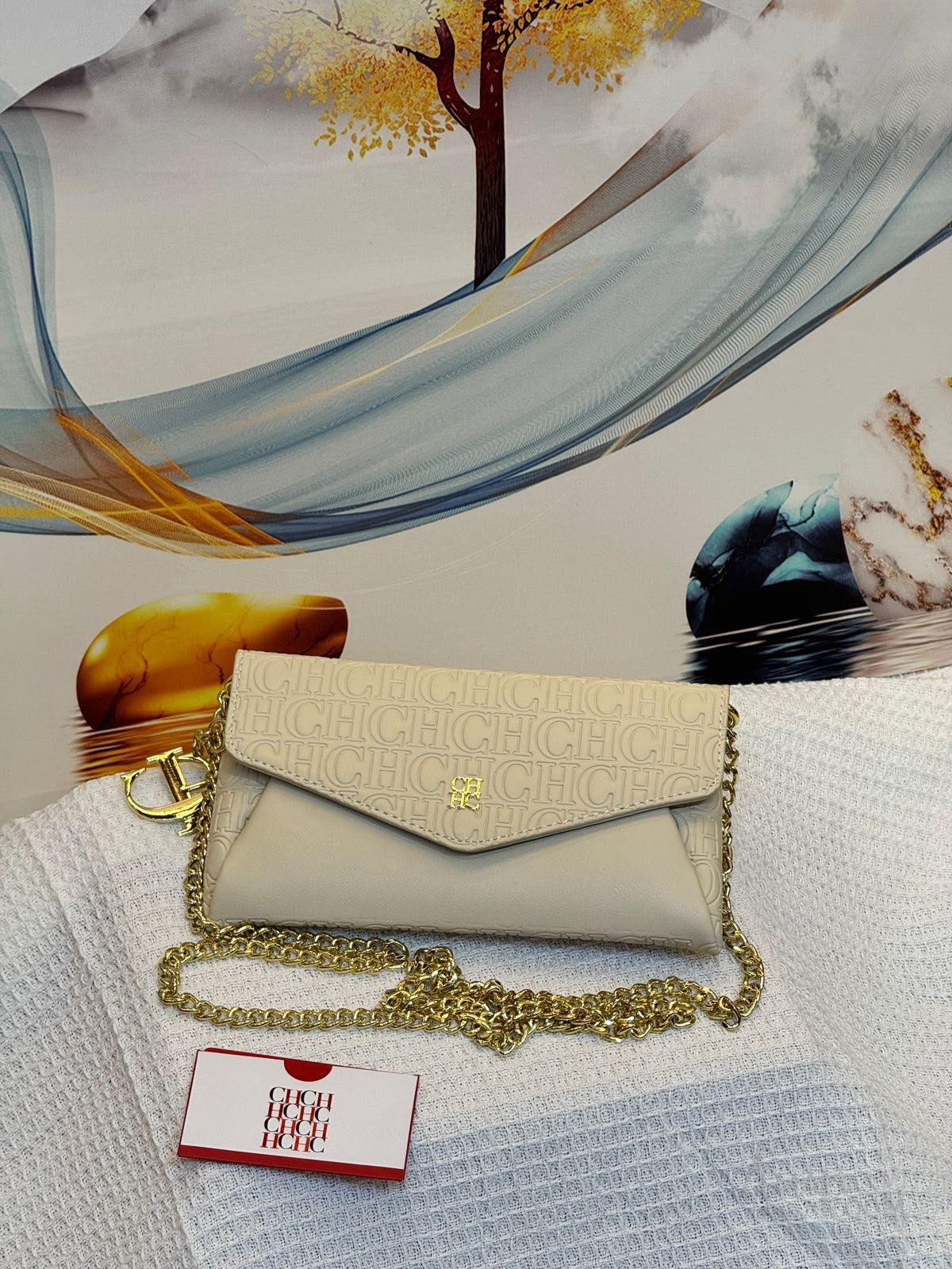 Carolina Herrera Bag Envelope Crossbody Wallet on Chain White