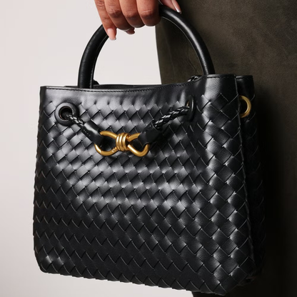 Bottega Veneta Black Woven Leather Top Handle Tote Bag