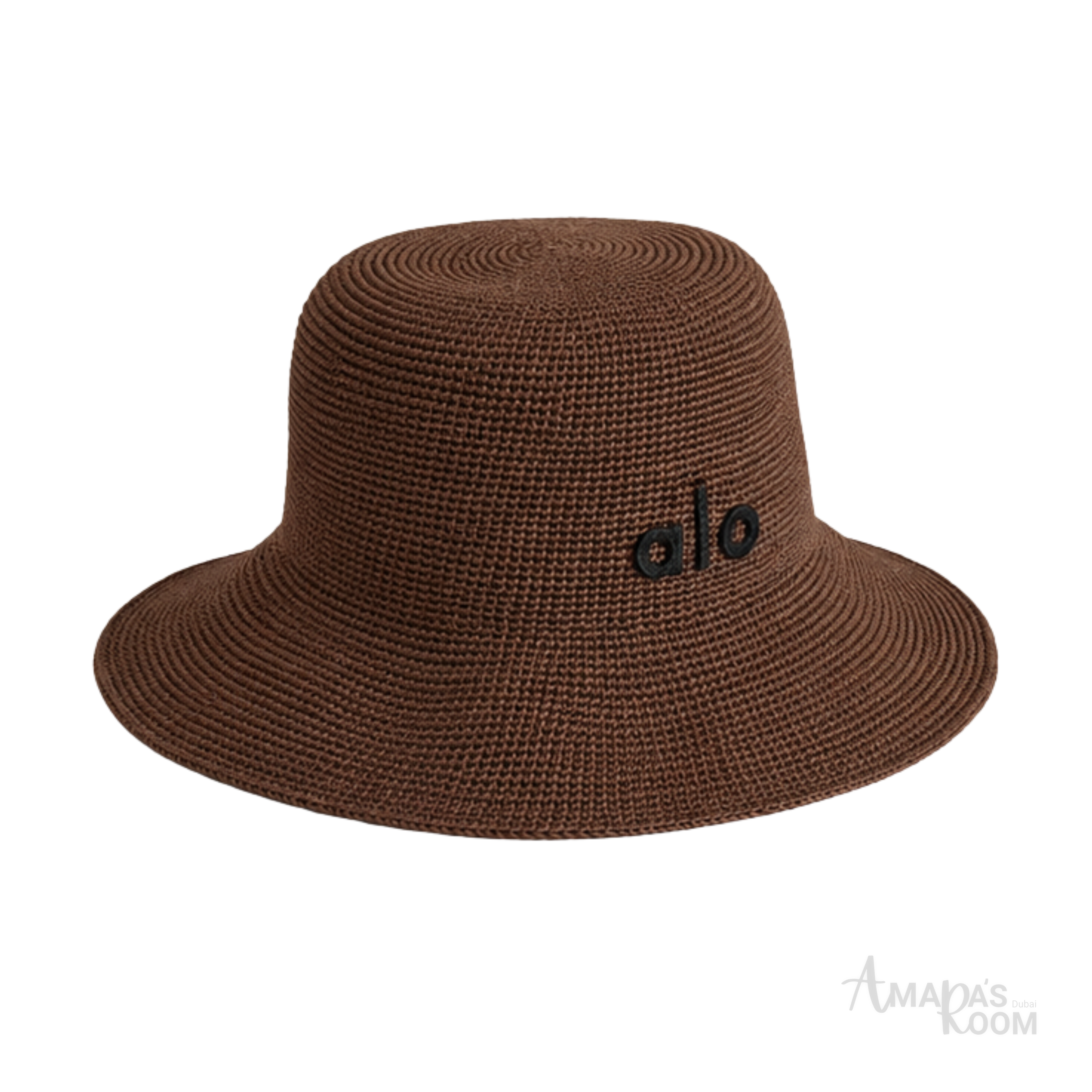 Alo Yoga Woven Raffia Bucket Hat Espresso Brown – product view