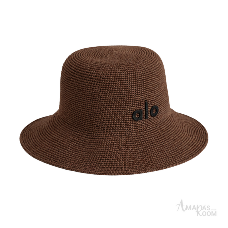 Alo Yoga Woven Raffia Bucket Hat Espresso Brown – product view