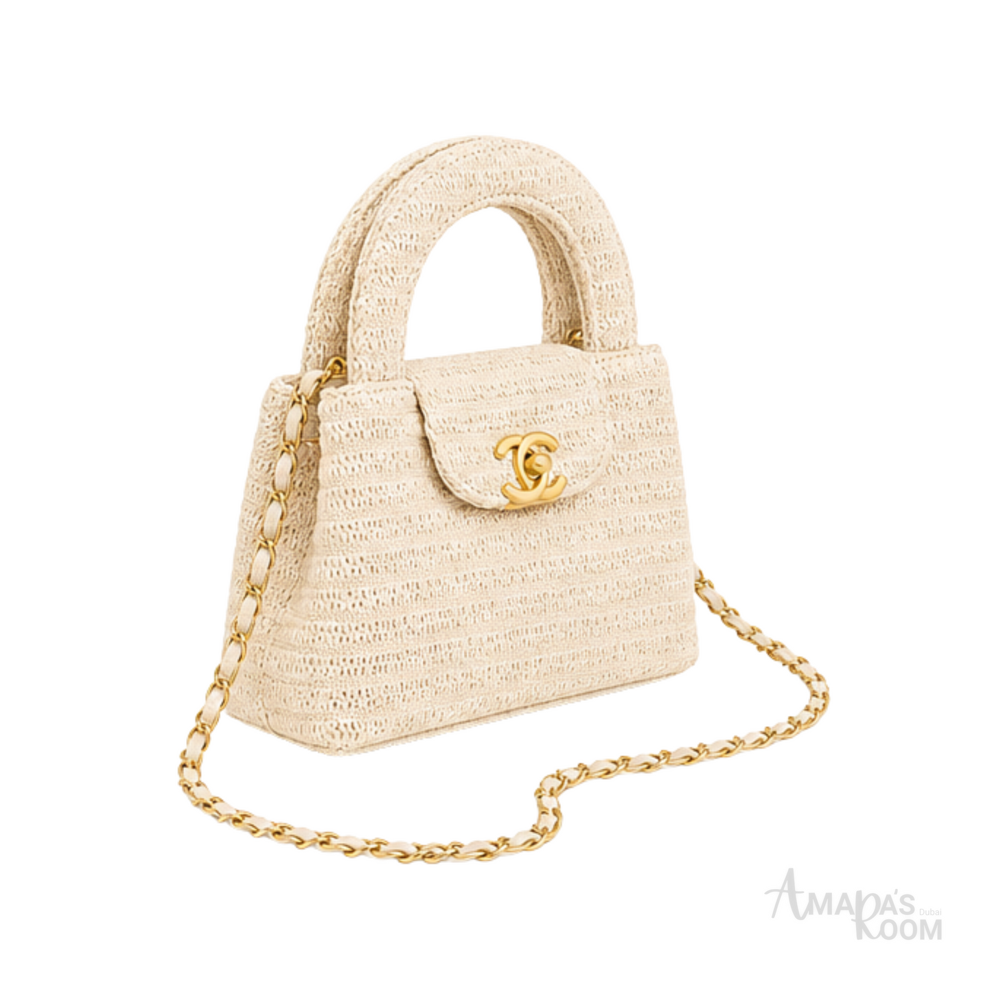 Chanel Mini Kelly Raffia Beige Bag