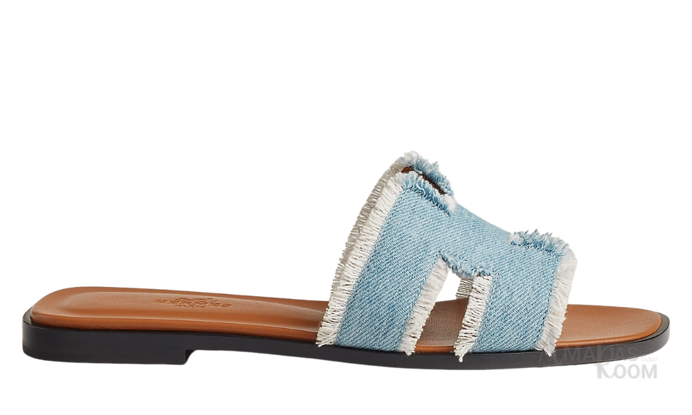 Oran Leather Slides – Light Blue – Amara UAE