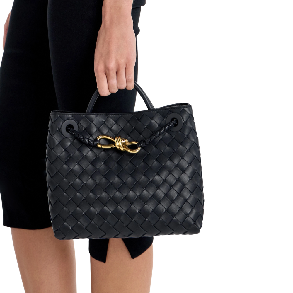 Bottega Veneta Black Woven Leather Top Handle Tote Bag