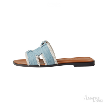 Hermès Oran Leather Slides – Light Blue