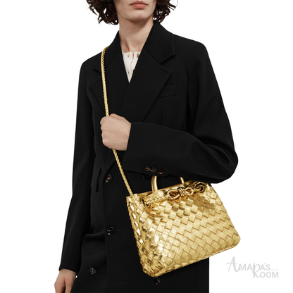 Bottega Veneta Small Andiamo Bag in Metallic Gold