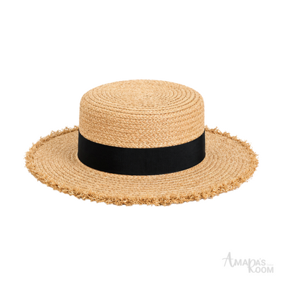 Louis Vuitton Bag | Natural Raffia Straw Boater Hat Black Band