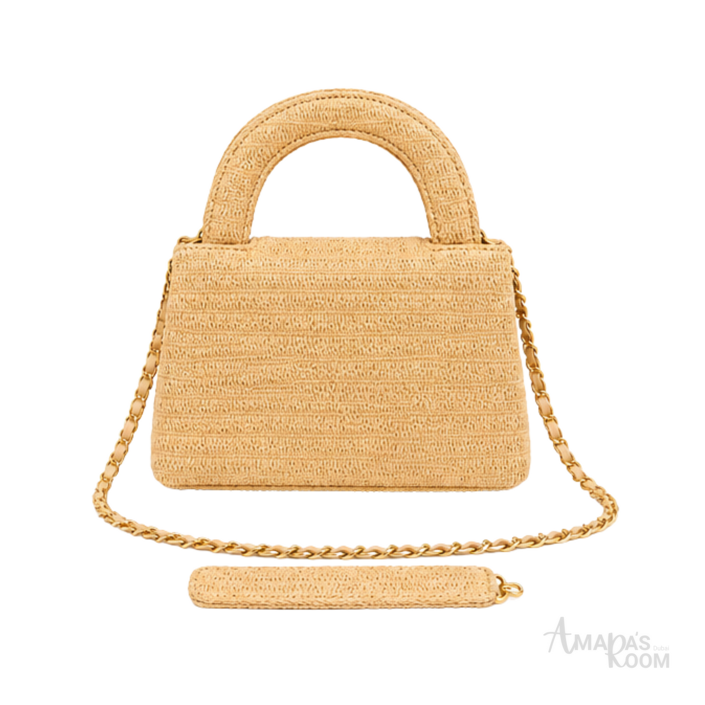Chanel Nano Kelly Braided Raffia Dark Beige Bag