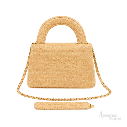 Chanel Nano Kelly Braided Raffia Dark Beige Bag