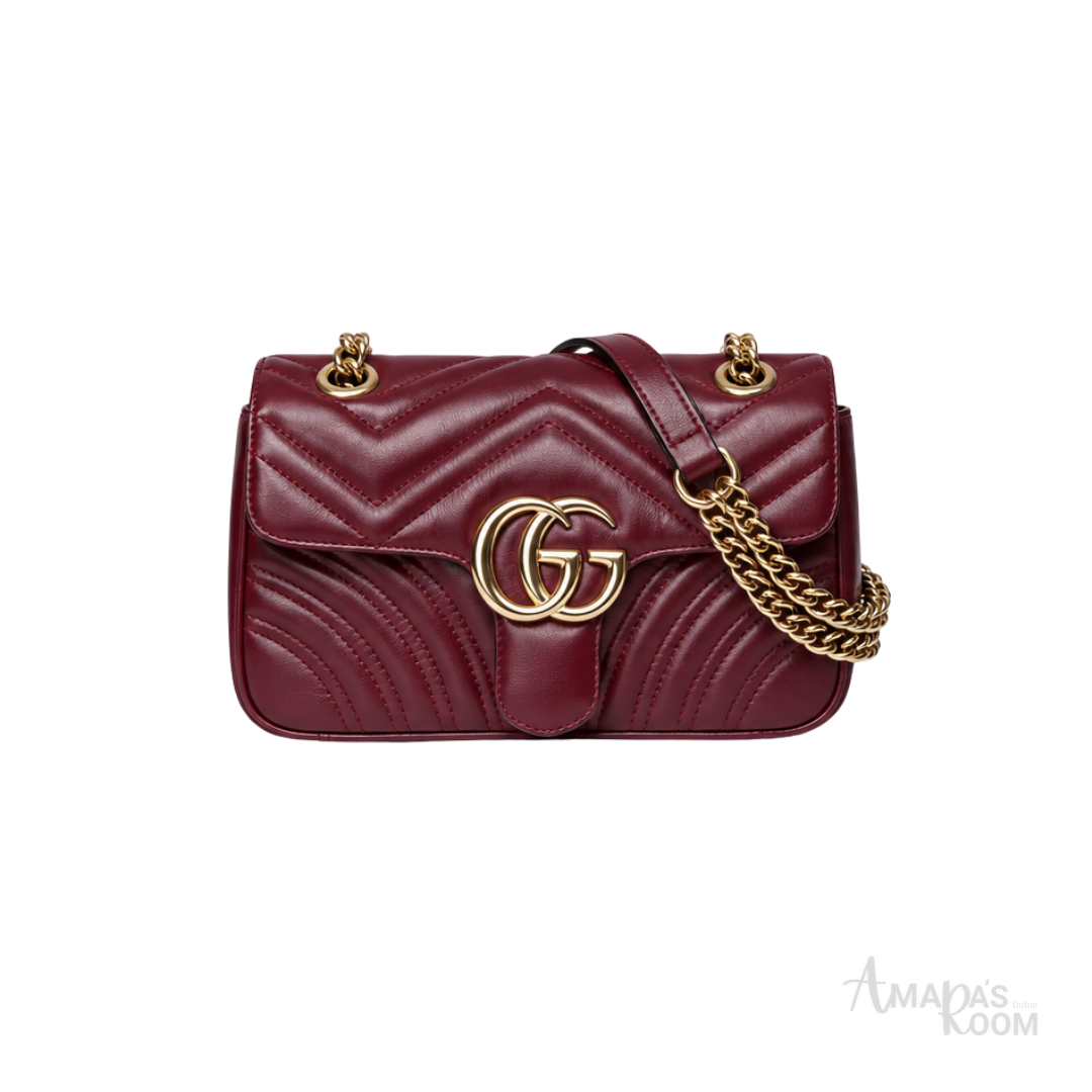 Gucci Marmont Matelassé Shoulder Burgundy Leather Bag