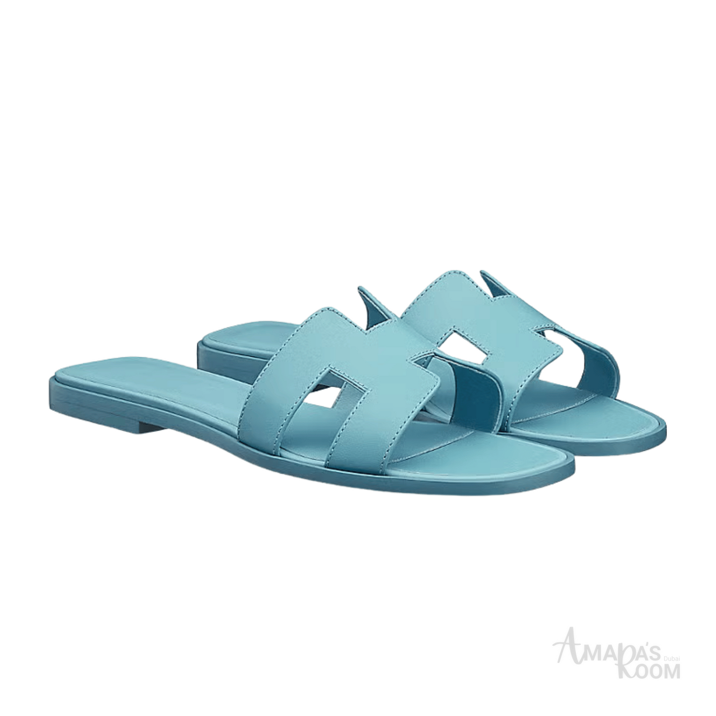 Oran Leather Slides – Powder Blue – Amara UAE image 3