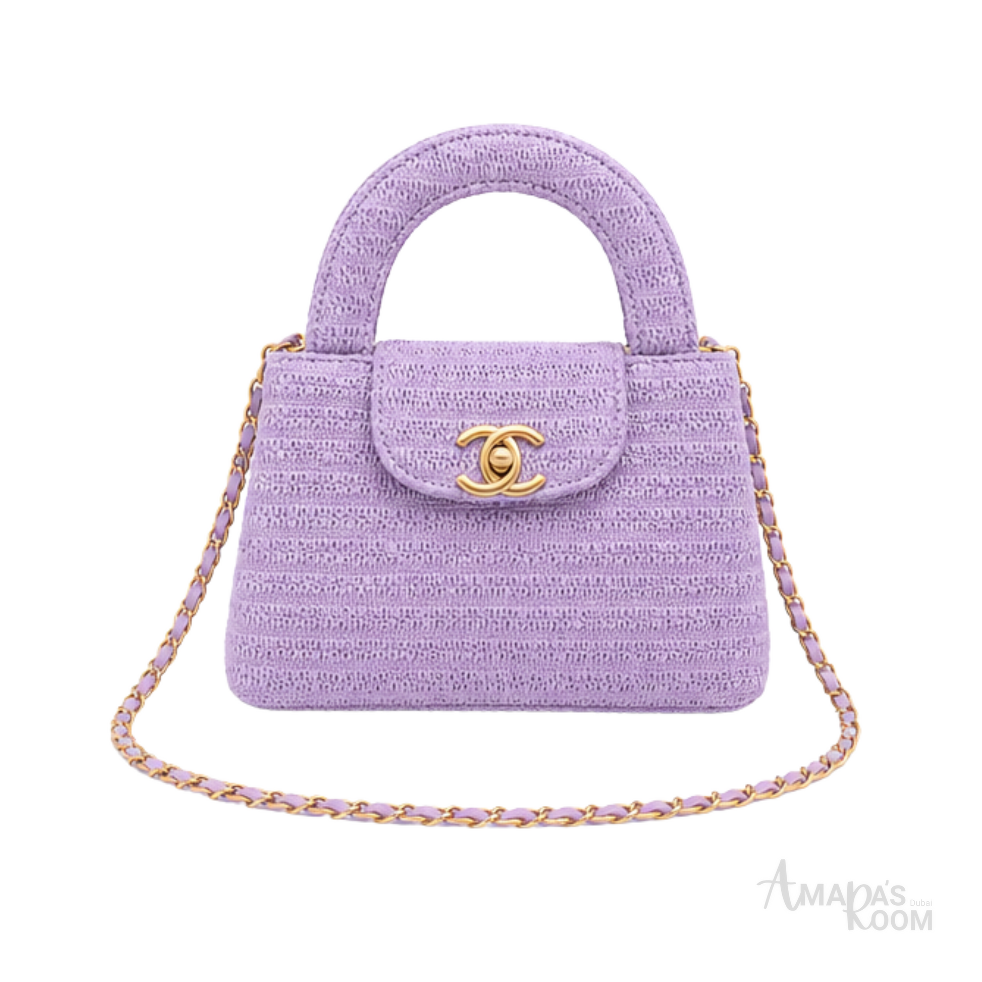 Chanel Mini Kelly Straw Purple Bag – product view