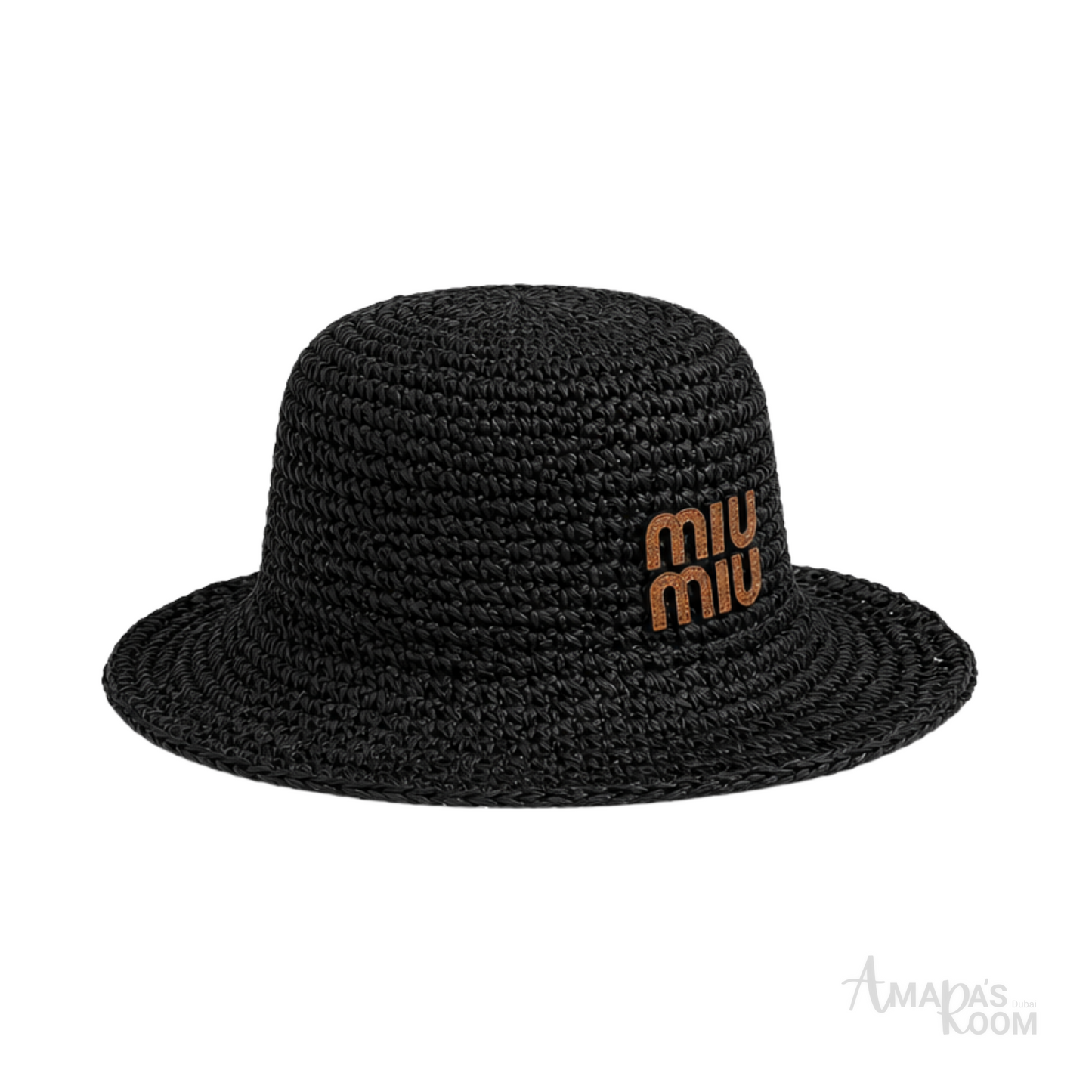 Miu Miu Raffia-Effect Bucket Cap Black