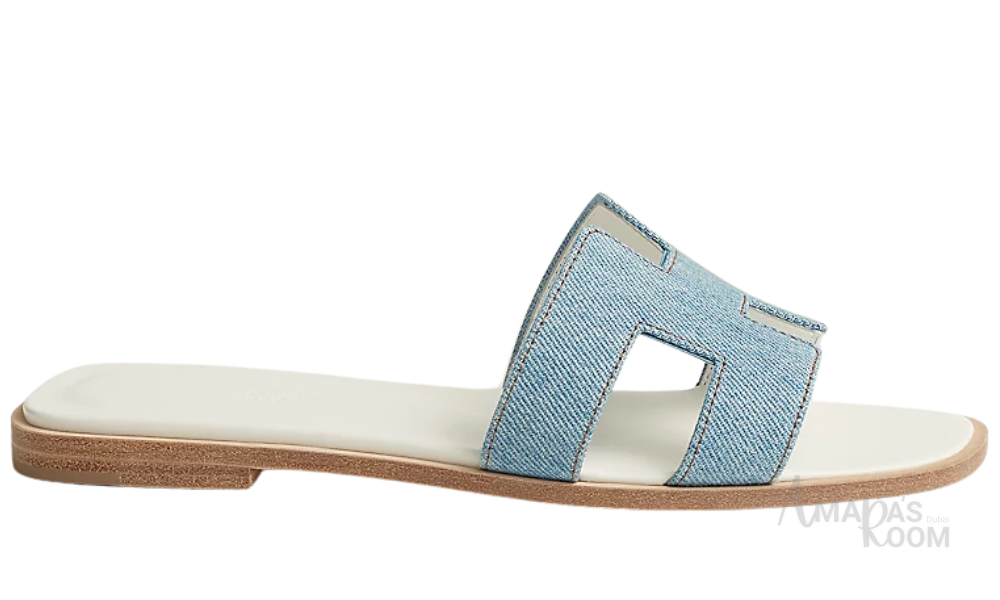 Oran Leather Slides – Sky Blue – Amara UAE