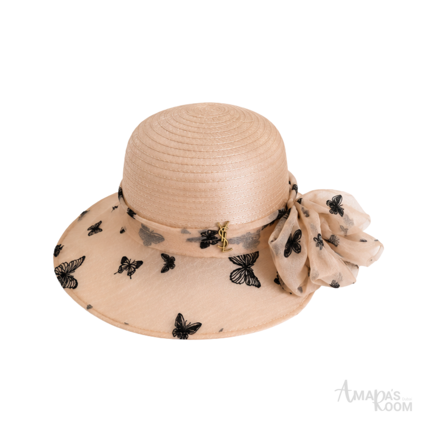 Dior Butterfly Tulle Straw Capeline Peach Cap