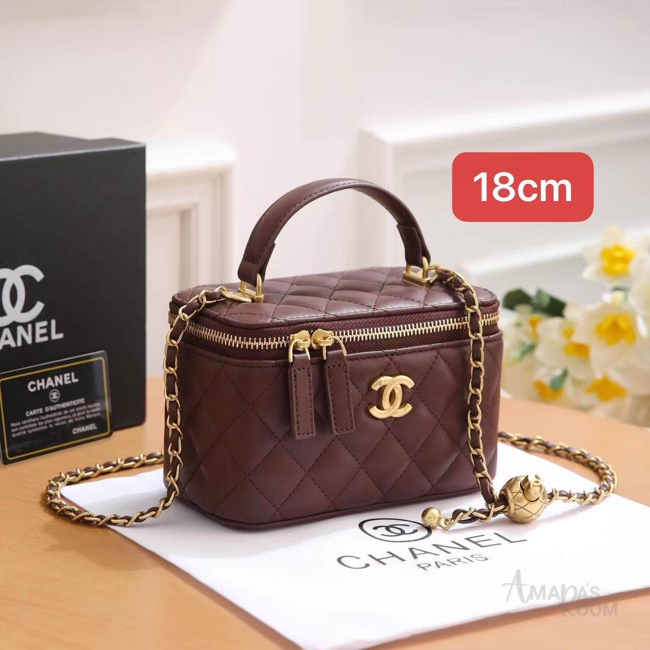 Chanel Bag Top Handle Vanity Case Chain Brown