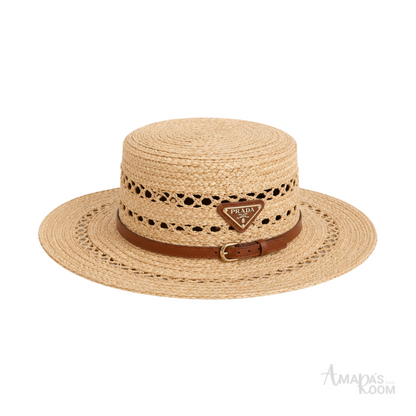 Prada Woven Raffia Boater Hat Tan Natural – product view
