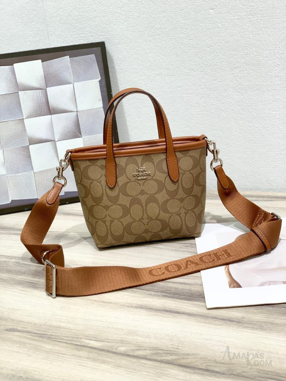 Coach Bag City Mini Tote Bag in Signature Canvas Brown