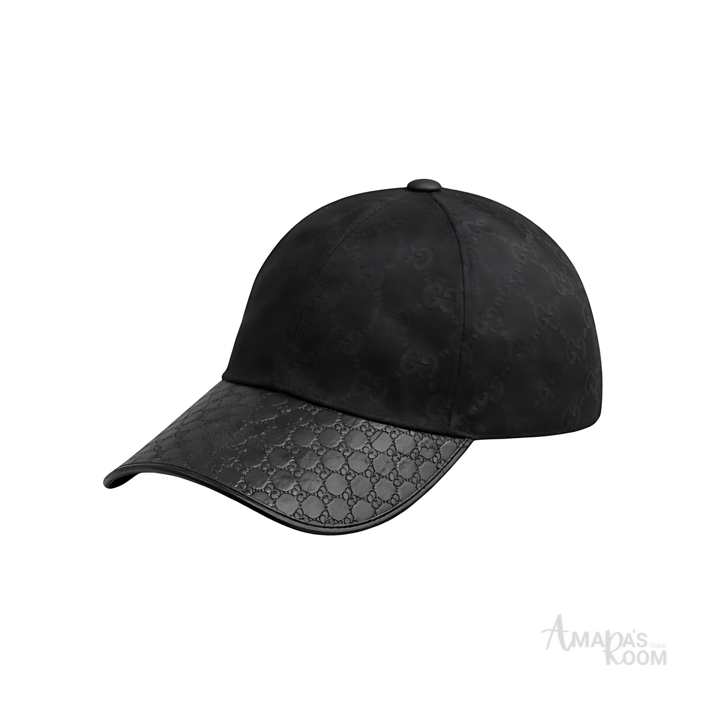 Gucci Cap | Monogram Logo Black Leather