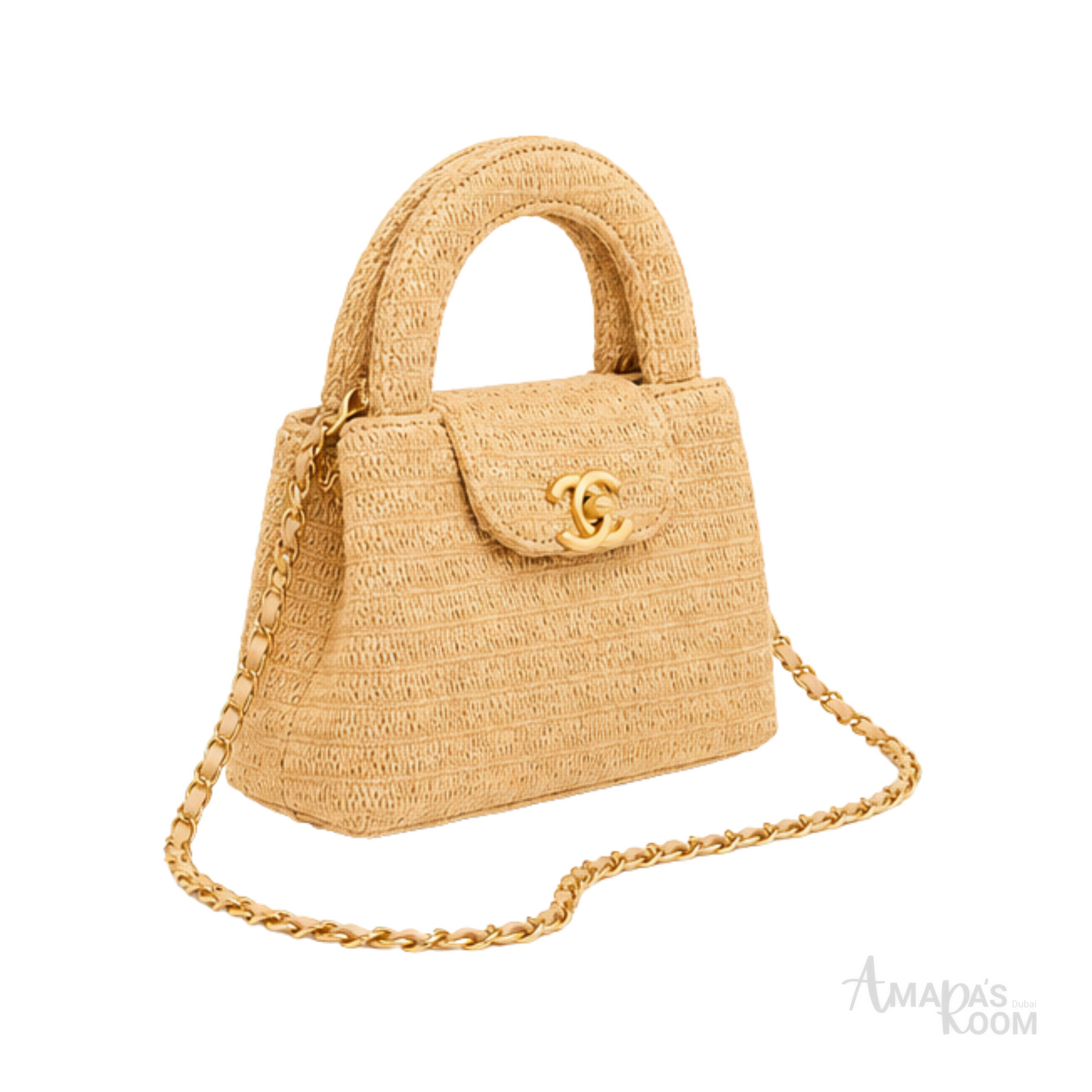 Chanel Nano Kelly Braided Raffia Dark Beige Bag