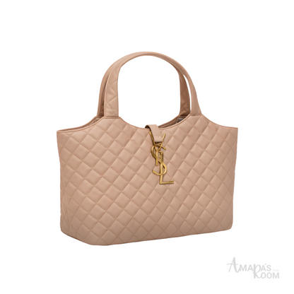 YSL Bag | Icare Maxi Quilted Suede Beige