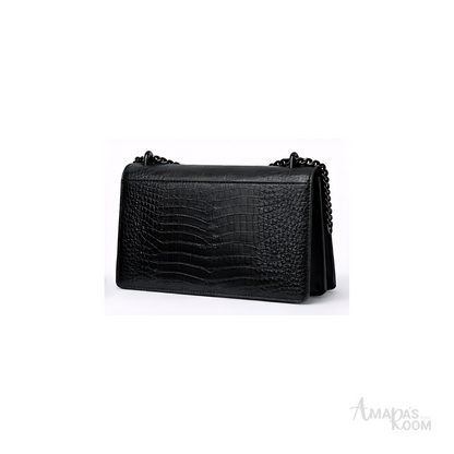 YSL Bag | Sunset Medium SO Black Croc-Embossed