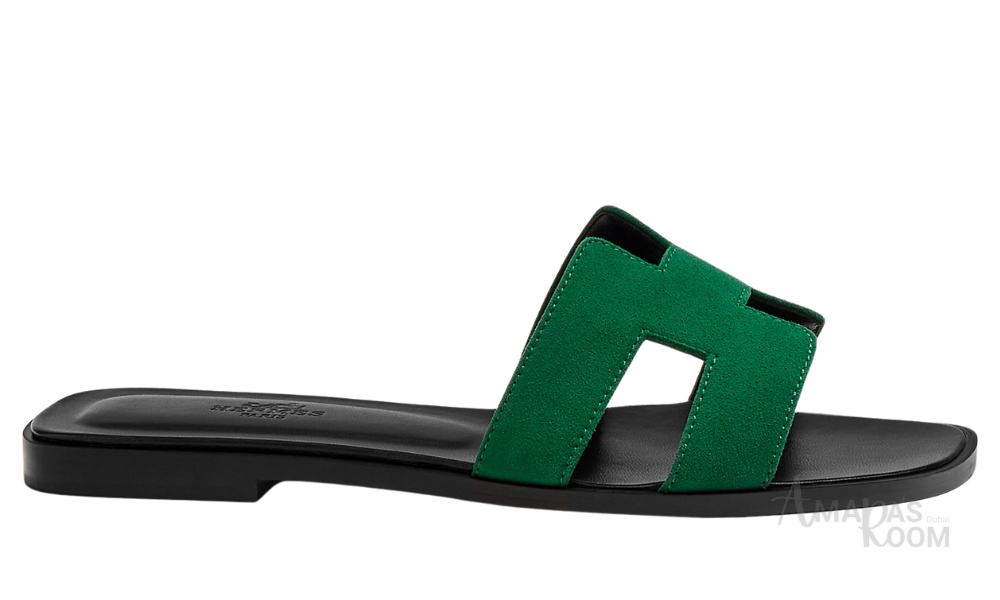 Oran Leather Slides – Electric Green – Amara UAE