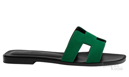 Oran Leather Slides – Electric Green – Amara UAE