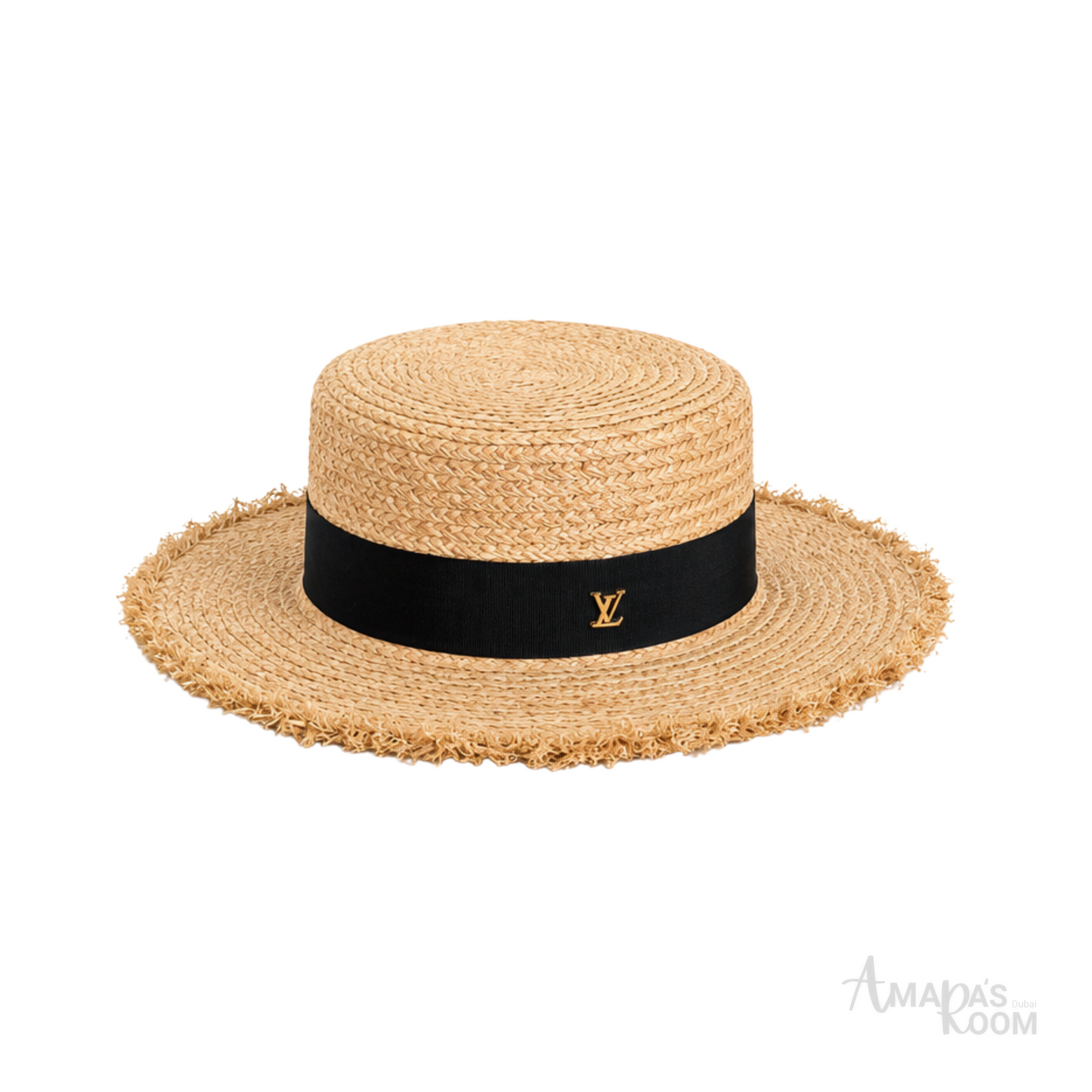 Louis Vuitton Bag | Natural Raffia Straw Boater Hat Black Band