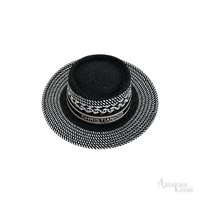 Dior D-Bobby Straw Cap Black White