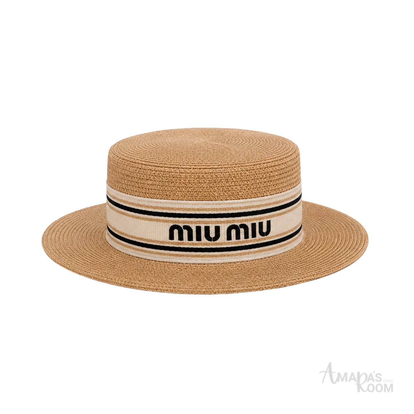 Miu Miu Raffia Boater Hat Natural White – product view