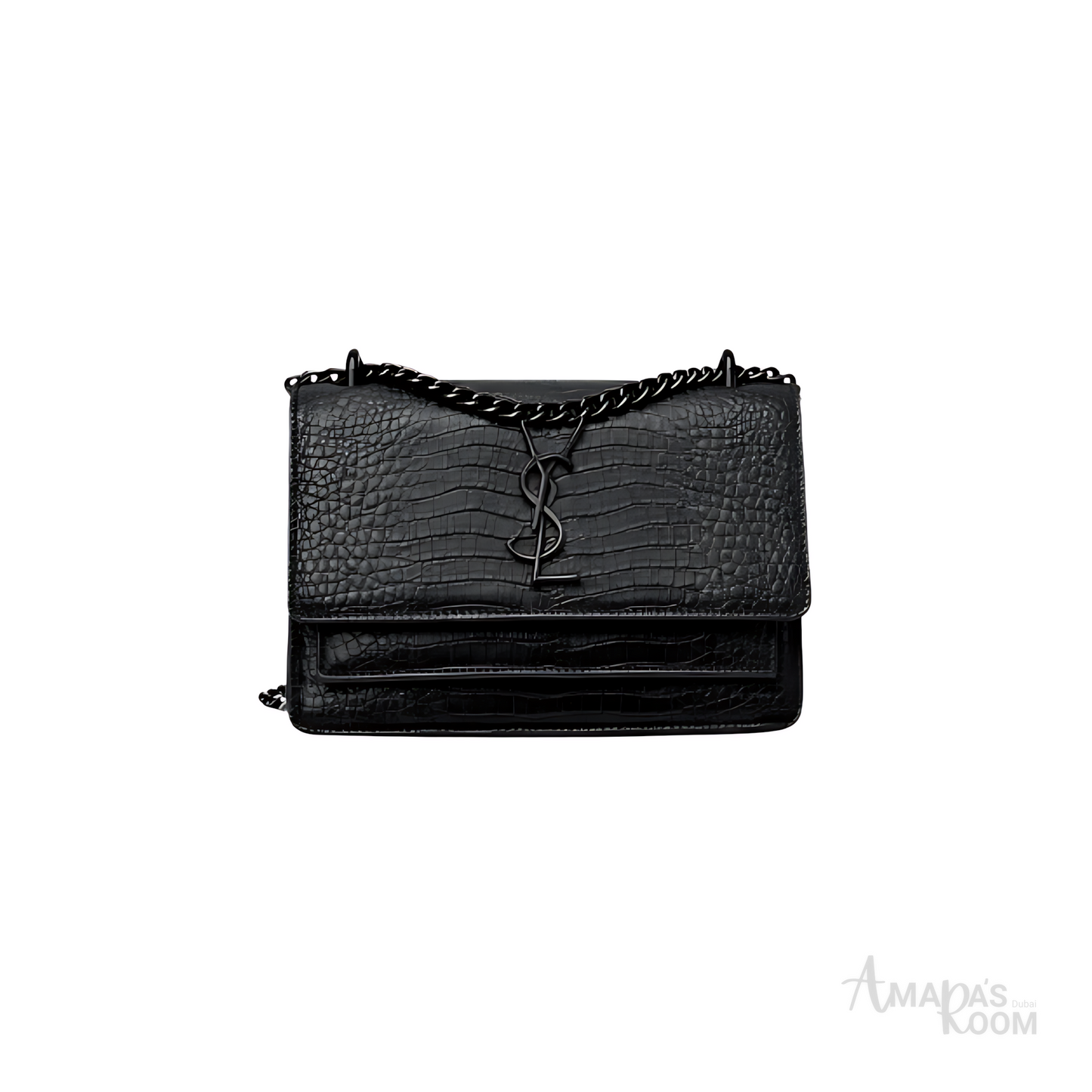 YSL Bag | Sunset Medium SO Black Croc-Embossed