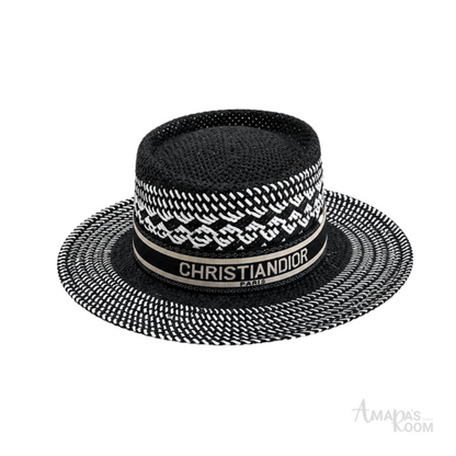 Dior D-Bobby Straw Cap Black White
