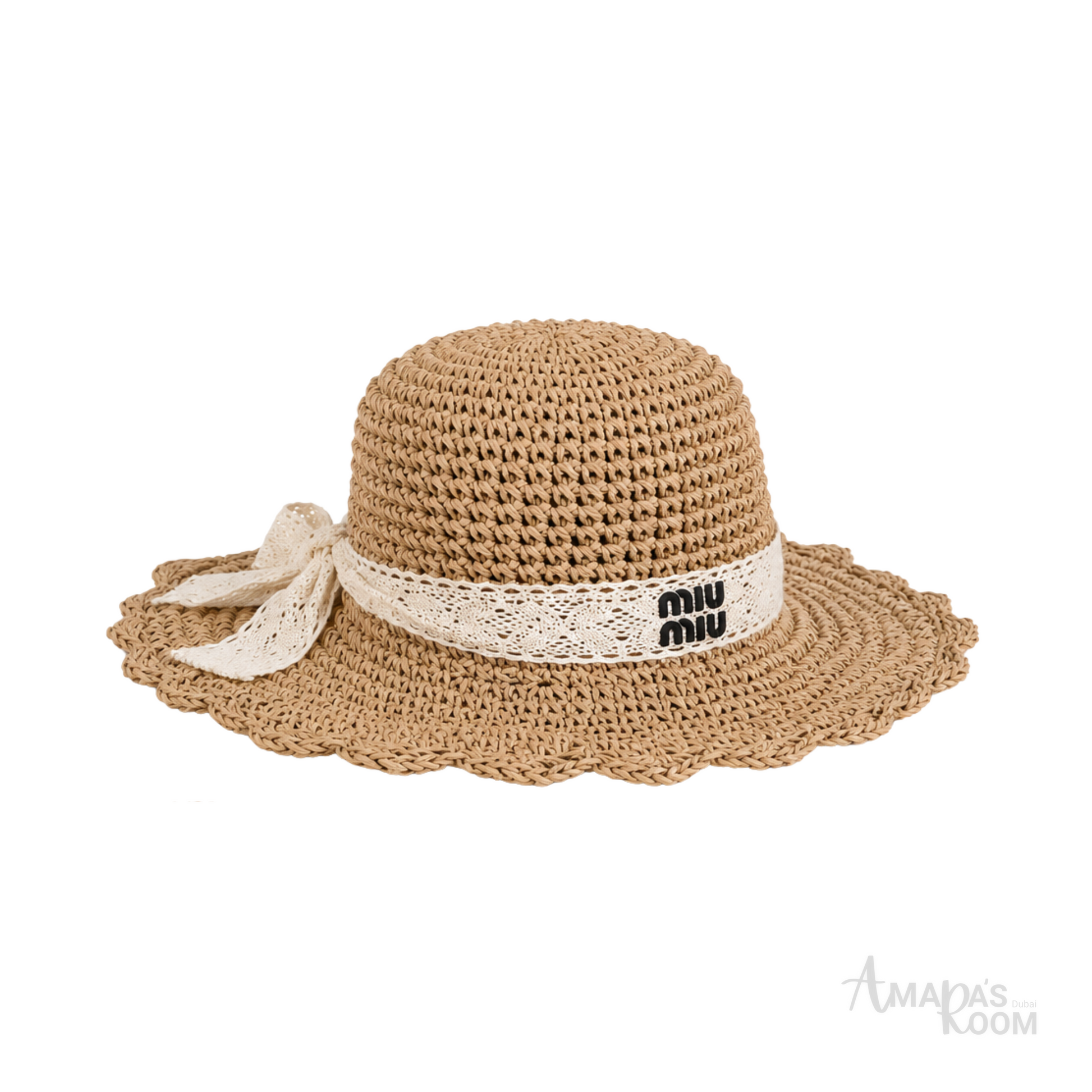 Miu Miu Crochet Straw Sun Hat Natural Beige – product view