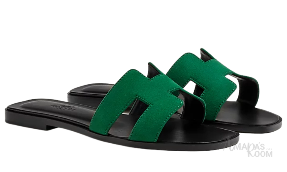 Oran Leather Slides – Electric Green – Amara UAE image 2