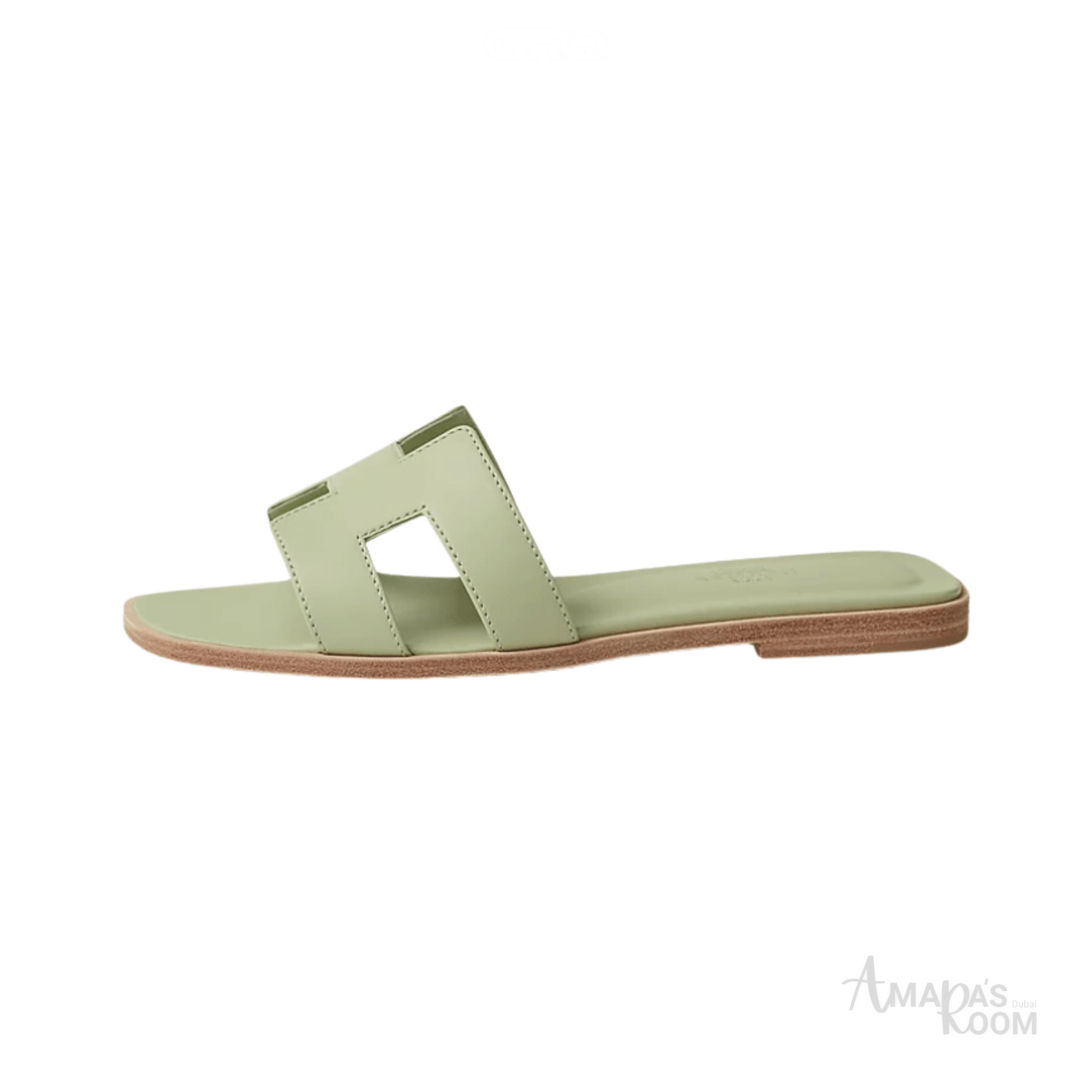 Oran Leather Slides – Sea Green – Amara UAE