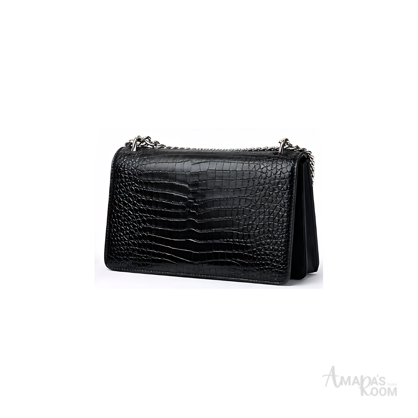 YSL Bag | Sunset Medium Black Croc-Embossed