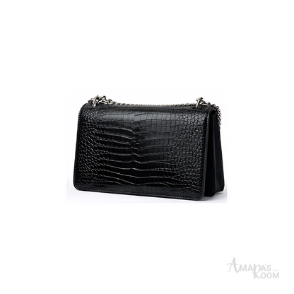 YSL Bag | Sunset Medium Black Croc-Embossed