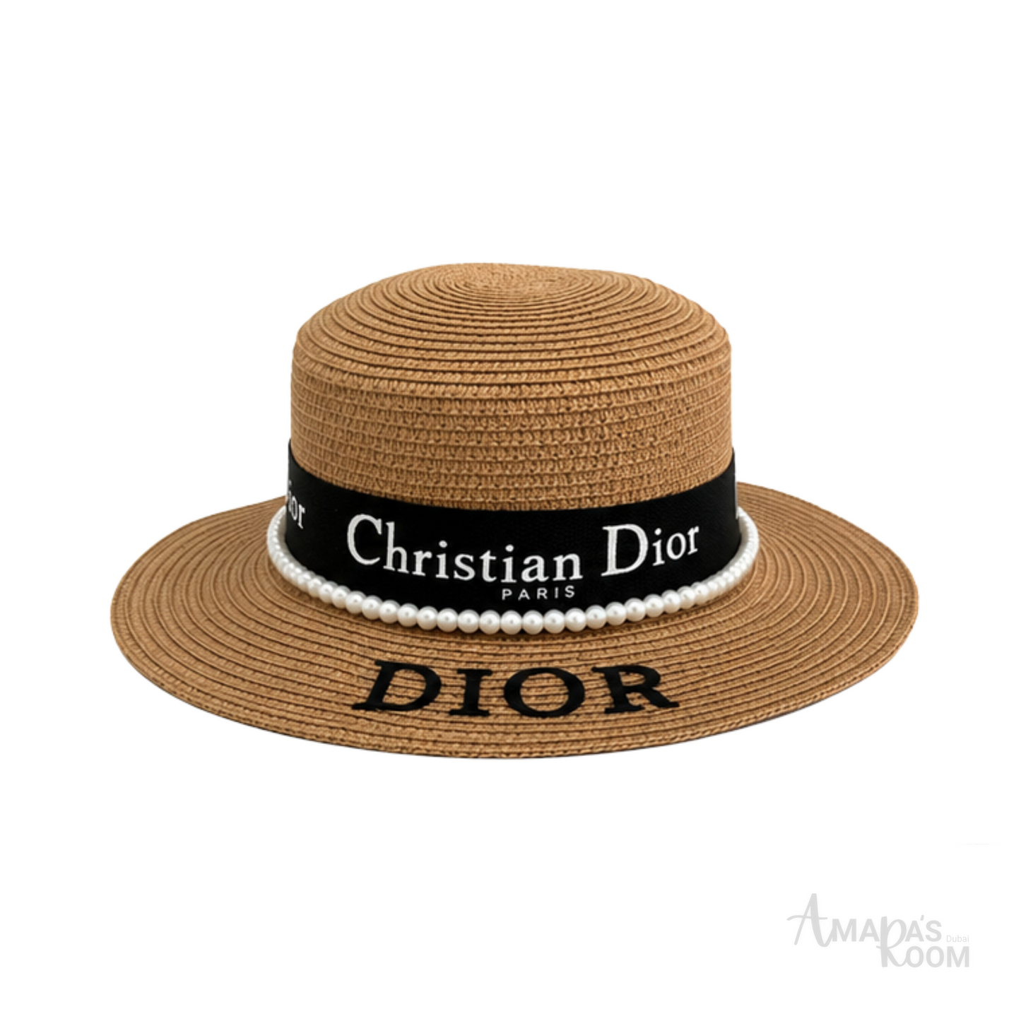 Dior D-Bobby Large Brim Straw Hat Natural Black – product view