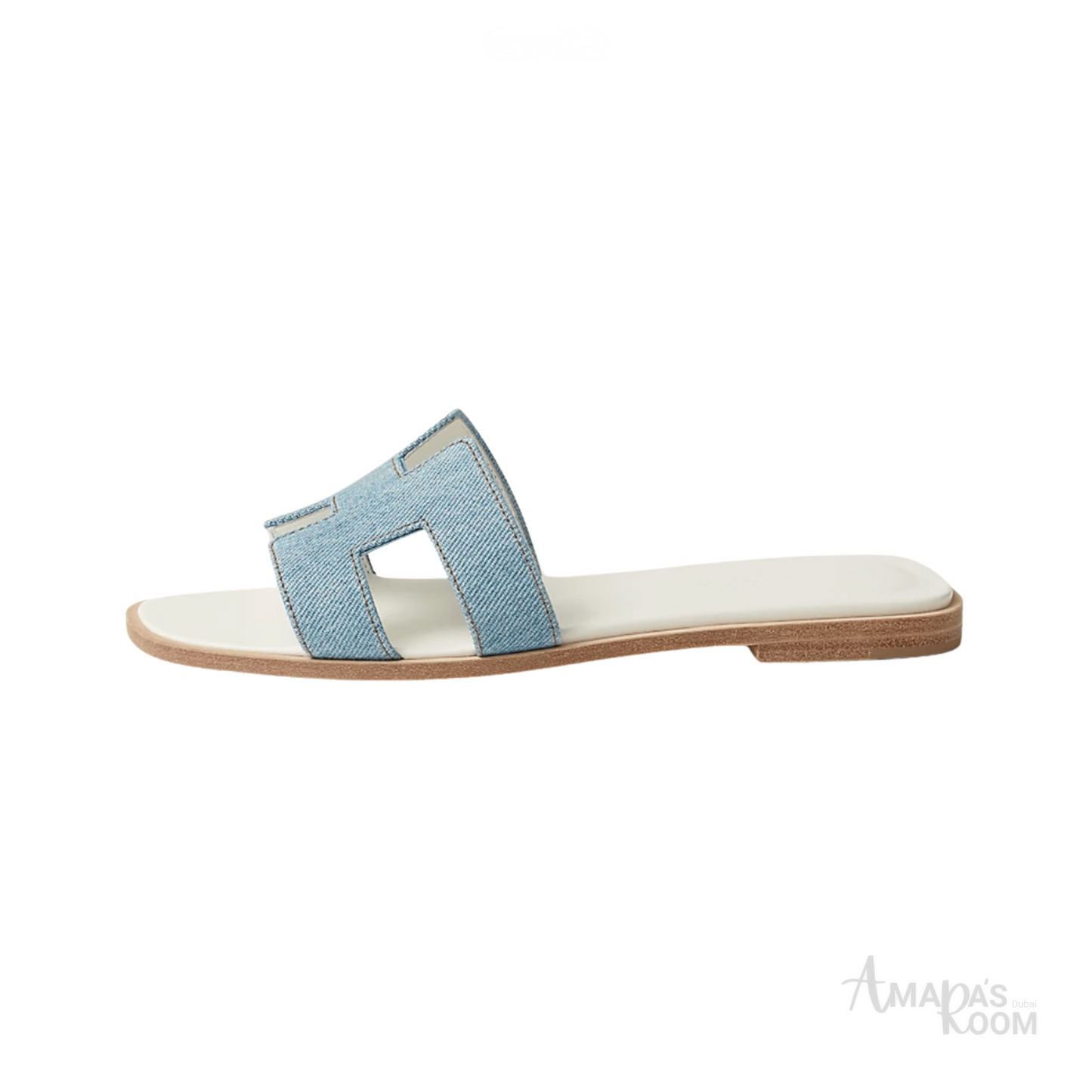 Hermès Oran Leather Slides – Sky Blue