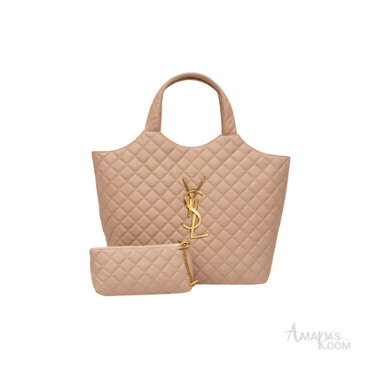 YSL Bag | Icare Maxi Quilted Suede Beige