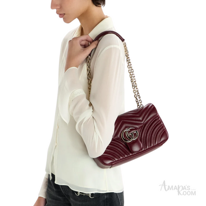 Gucci Marmont Matelassé Shoulder Burgundy Leather Bag