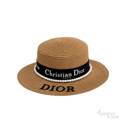 Dior D-Bobby Large Brim Straw Cap Natural Black