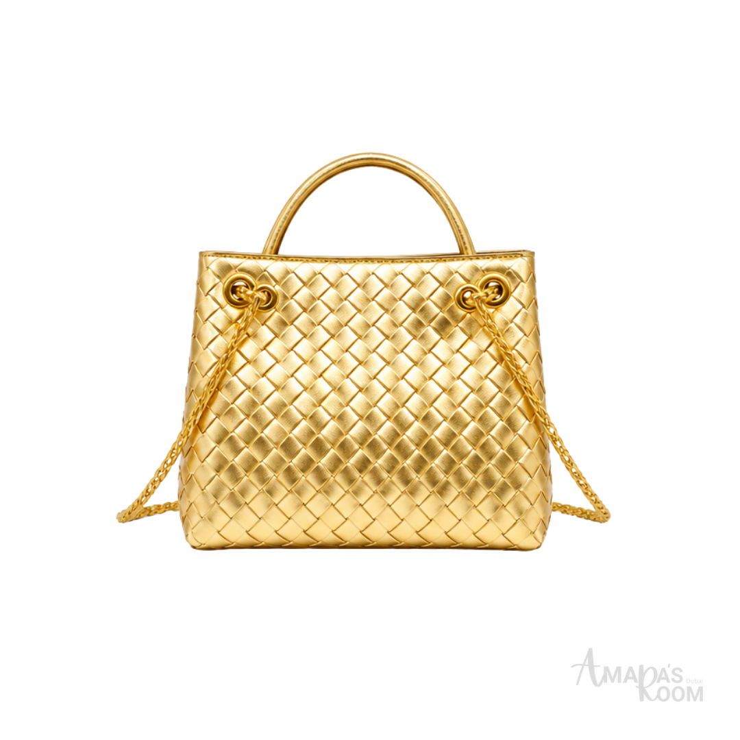 Bottega Veneta Small Andiamo Bag in Metallic Gold