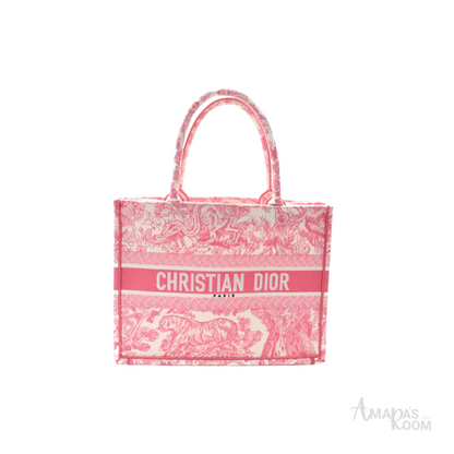 Dior Bag | Canvas Embroidered Tote Pink Bag