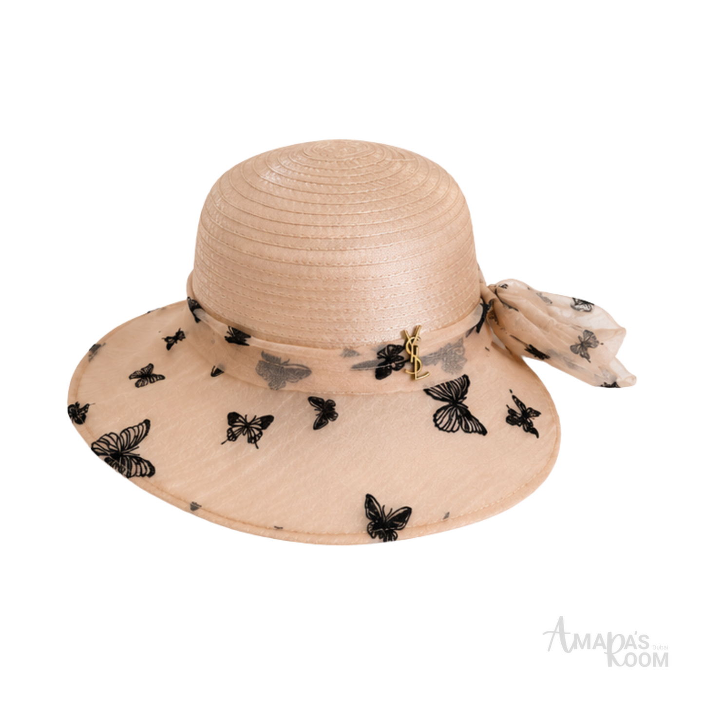 Dior Butterfly Tulle Straw Capeline Peach Cap