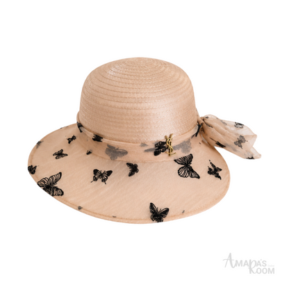 Dior Butterfly Tulle Straw Capeline Peach Cap